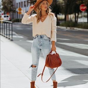 VICI - Basin Cropped Sweater - Oatmeal - Size Small
